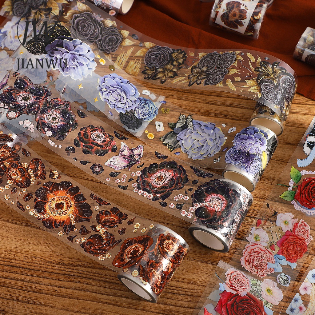 Cuộn Băng Keo Giấy Washi 200cm / 500cm In Họa Tiết Hoa Trang Trí Đa Ứng Dụng