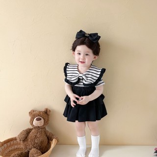 Set Áo Thun Tay Ngắn Kẻ Sọc Phối Chân Váy Thời Trang 7OJL Trẻ Trung
