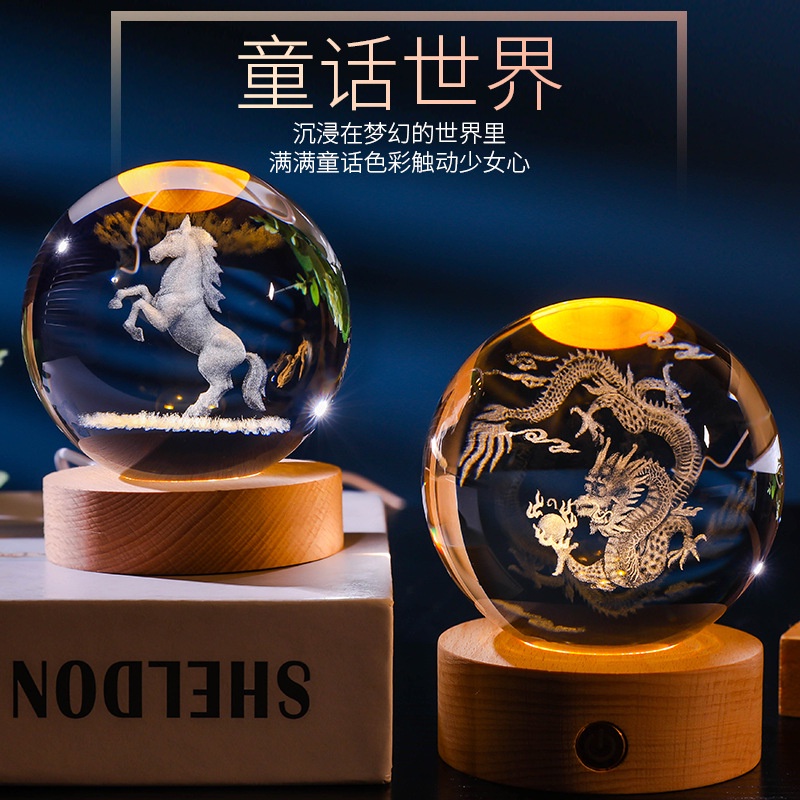 Quả Cầu Pha Lê Phát Sáng Trong Đêm Khắc Họa Tiết 12 Cung Hoàng Đạo Độc Đáo