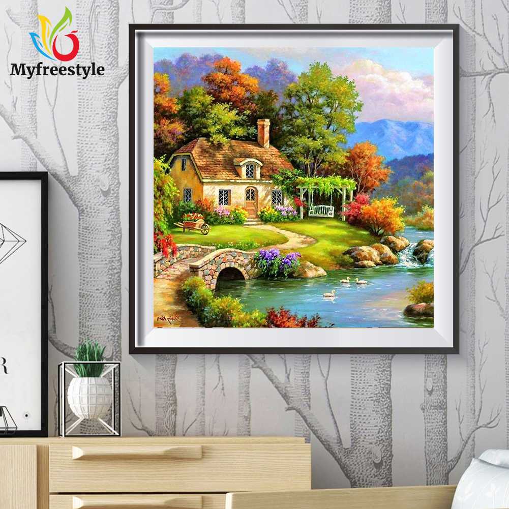 30 X 30cm Tranh Đính Đá Kim Cương Toàn Bộ 5D Diy Hình Vẽ Làng Quê Thư Giãn