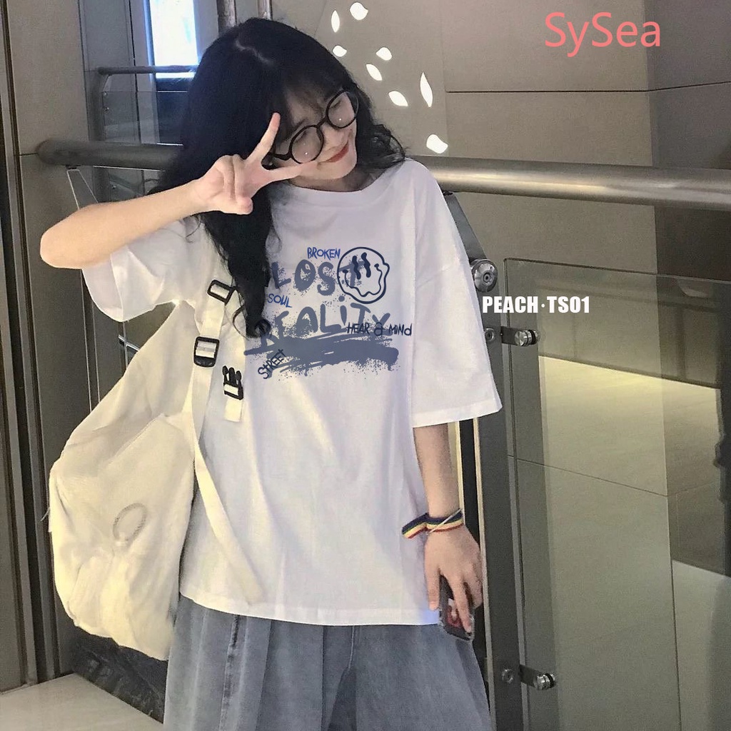 Áo Thun Dáng Rộng Cổ Tròn In Chữ Kiểu Hàn Quốc Thời Trang Mùa Hè Cho Nữ
