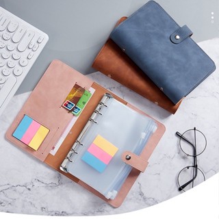 Sổ Còng Ghi Chú Ghi Lập Hoạch Chi Tiêu Đựng Tiền Bìa Da Pu Lộn, Sổ Tay Tiết Kiệm Tiền, 6 Còng 12 Túi Zip, Nhãn 3 Màu