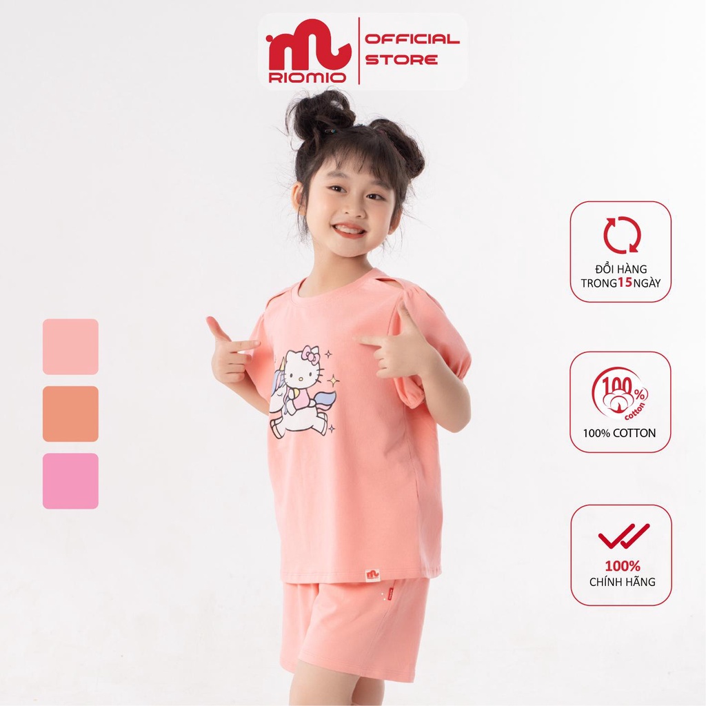 Bộ cotton tay bồng bé gái Riomio in hình Kitty 2,3,4,5,6,7 tuổi mềm mát, thoáng khi cho vé đi chơi mặc nhà RBG558