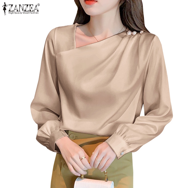 Zanzea Áo Sơ Mi Nữ Tay Dài Cổ Chữ V Phong Cách Hàn Quốc