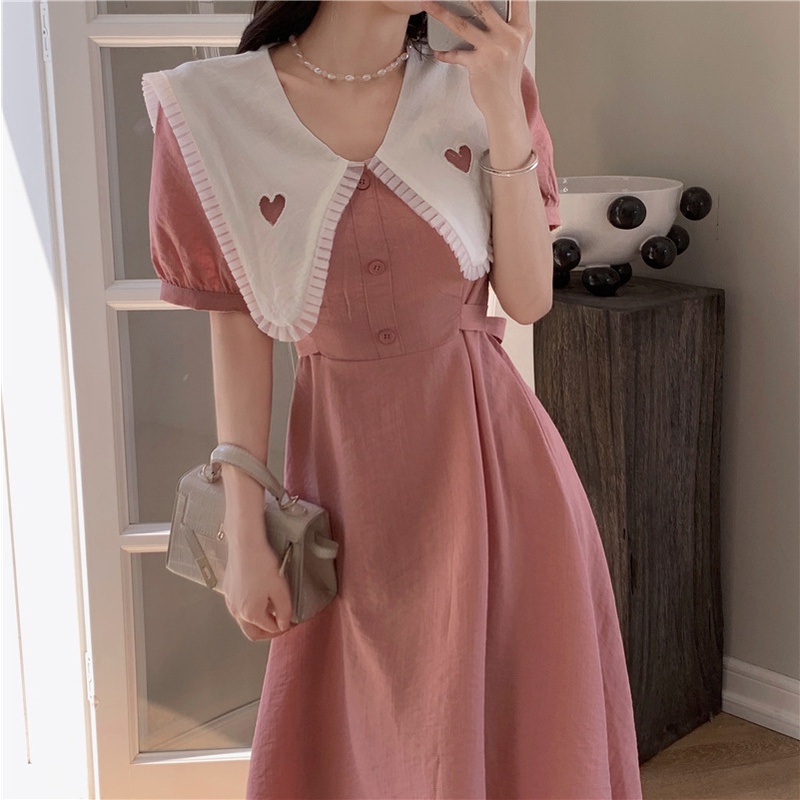 Đầm Maxi Chữ A Tay Phồng Cổ Búp Bê Phong Cách Hàn Quốc Thời Trang Mùa Hè 2023 Mới