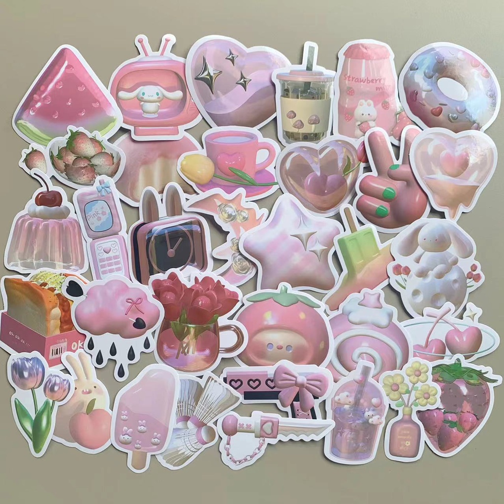 3D Pink Stickers Miếng Dán 3D Màu Hồng Dễ Thương Chống Thấm Nước Dùng Trang Trí Laptop / Điện Thoại