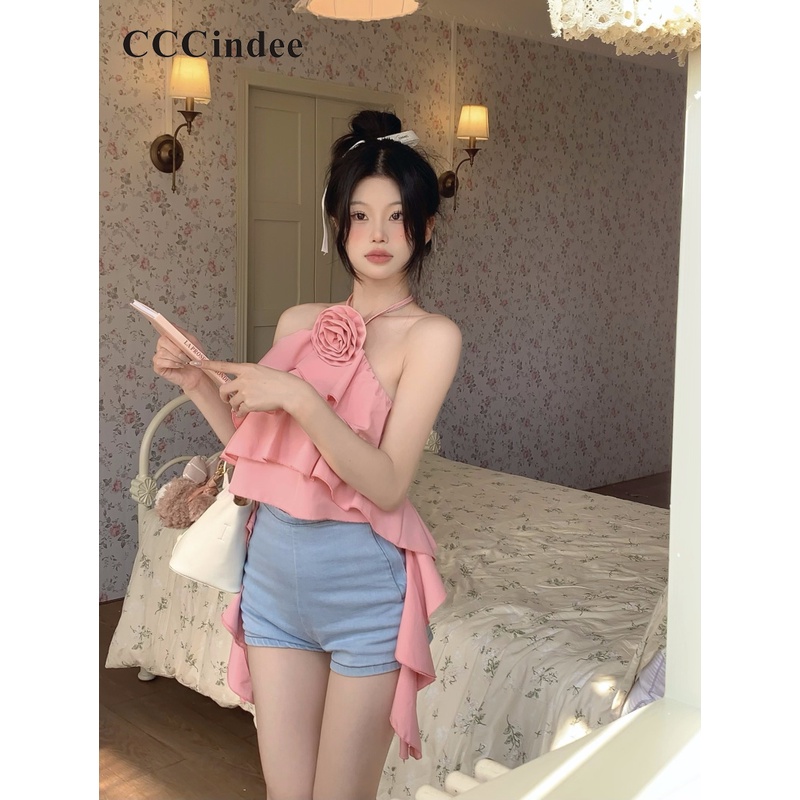 Áo Hai Dây Mùa Hè Màu Trơn Họa Tiết Hoa Gợi Cảm Thời Trang 2023 Cho Nữ