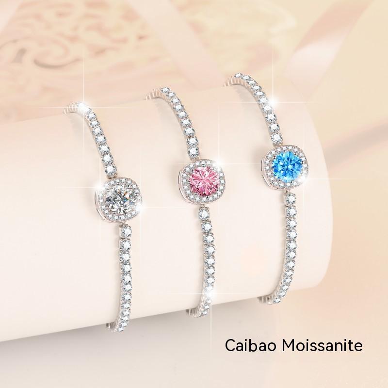 Moissanite Kim cương (6.5mm) Vòng đeo tay màu Nữ 925 bạc 1CT có thể vượt qua bút kim cương thử nghiệm với giấy chứng nhận nhận dạng D màu sắc kim cương đầy sao vòng đeo tay