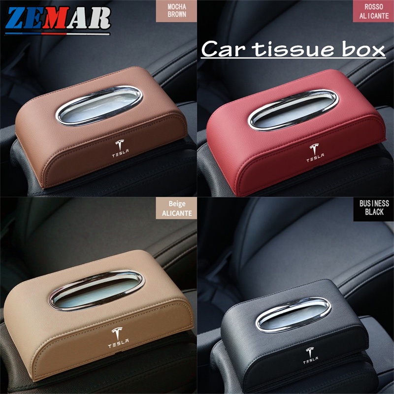 Tesla Premium Leather Car Tissue Box Hanging Tissue Box Auto Tissue Storage Case For rx 570 RX300 LX570 CT200H NX250 RX350 LX470 IS NX ES Car Accessories