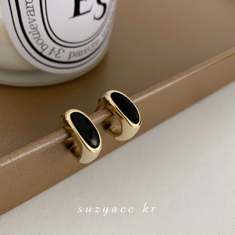 Bông Tai Màu Đen Thiết Kế Đơn Giản Phong Cách Pháp Thời Trang 2023