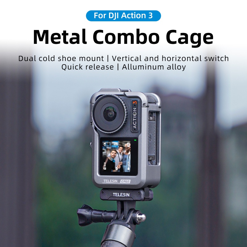 TELESIN Aluminium Alloy Frame Case For DJI Action 3 Shoot Vertically Dual Cold shoe Protective shell For DJI Action 3 Accessorie