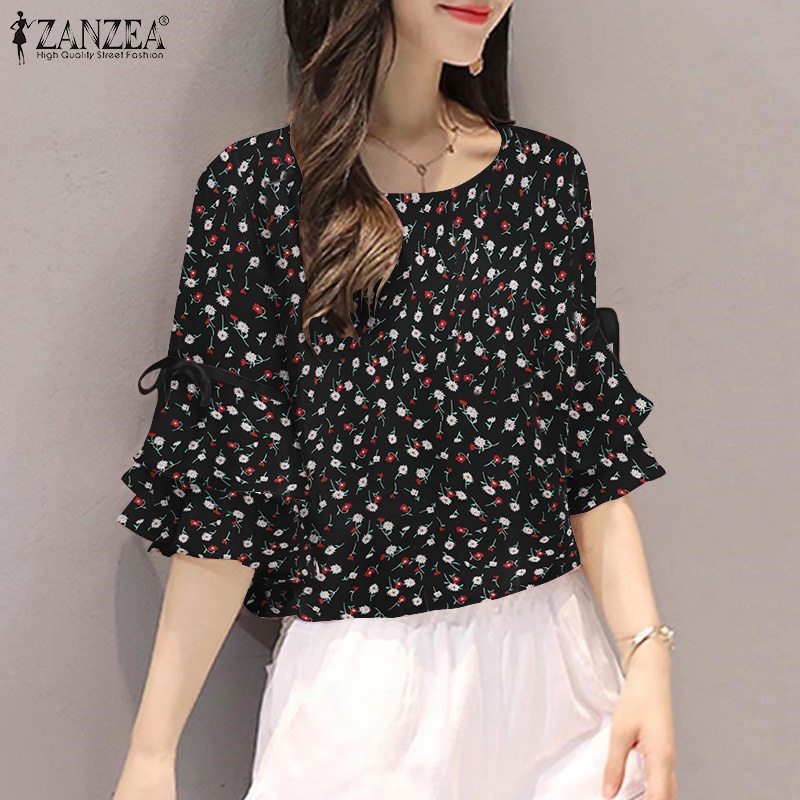 Zanzea Áo Nữ Hai Lớp Tay Cánh Sen Thắt Dây Thời Trang Hàn Quốc