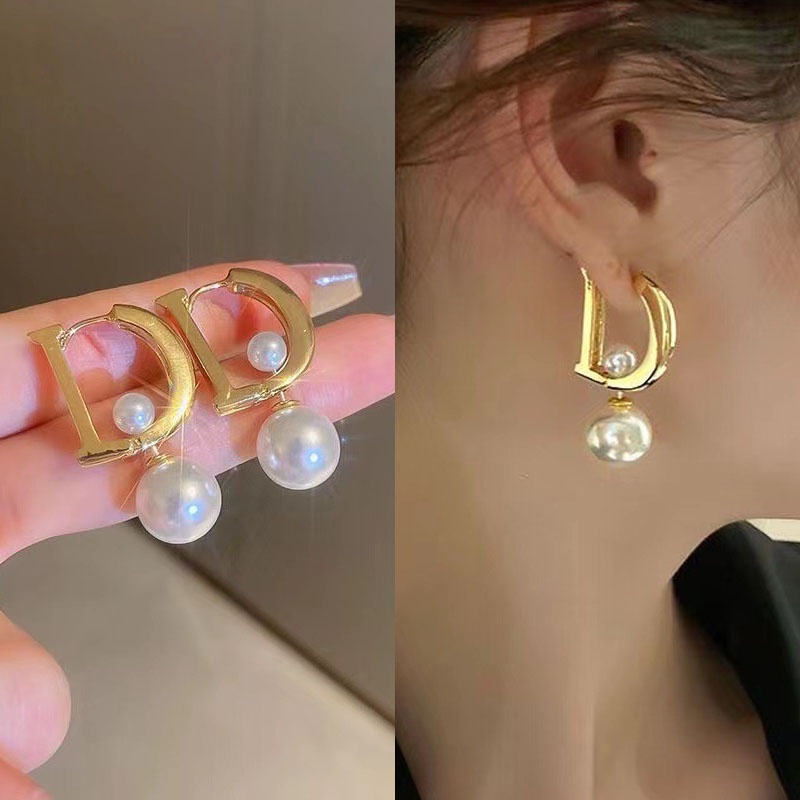 Bông tai chữ Tiếng Anh đính đá ngọc trai thời trang