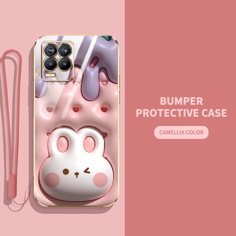 Ốp Điện Thoại Viền Thẳng Hình Chú Cún 3D Bảo Vệ Ống Kính Máy Ảnh Cho OPPO Realme 8 Pro Realme 8i Realme Narzo 50