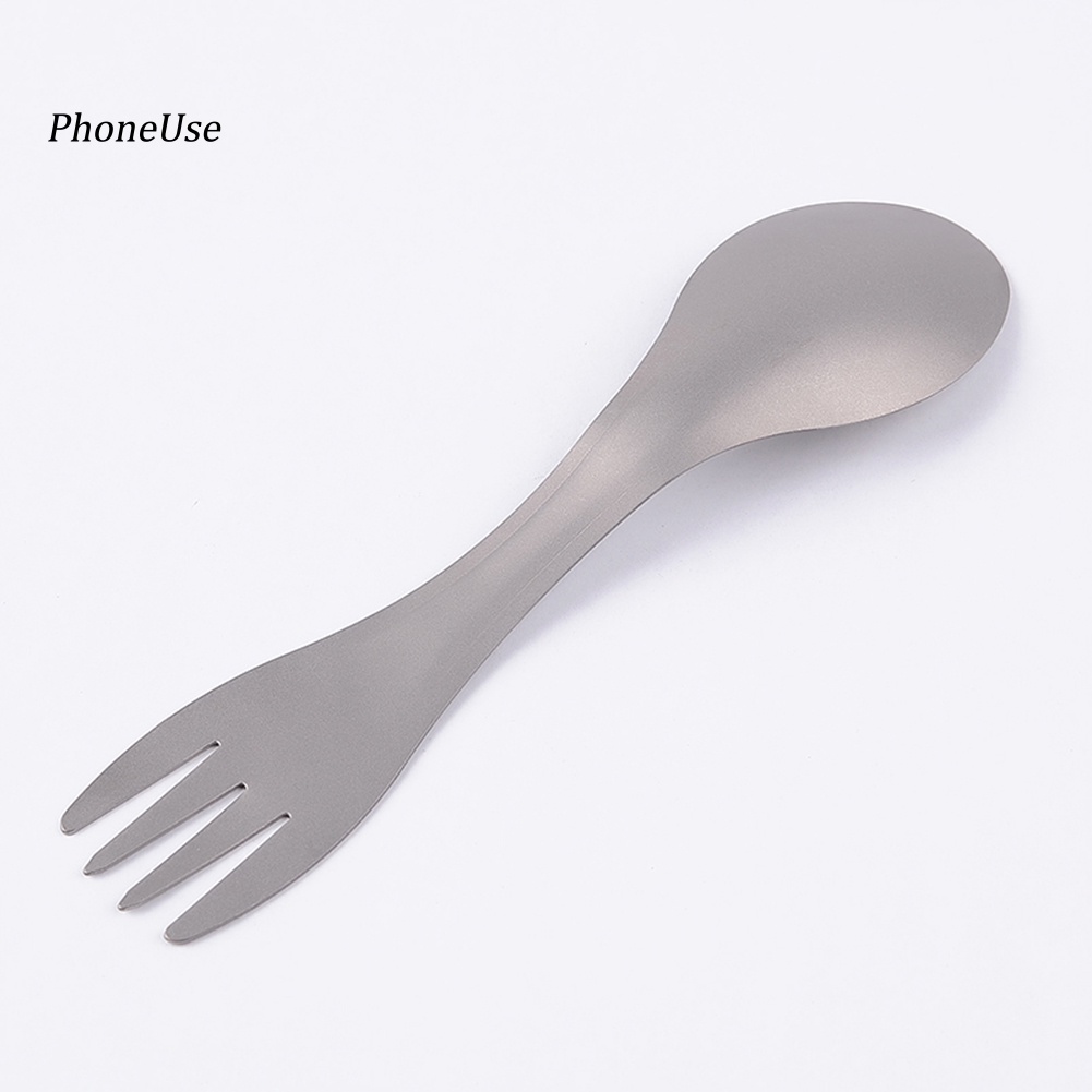 Muỗng Nĩa Hai Đầu Bằng Da PU Và Titan Dùng Cho Cắm Trại Ngoài Trời