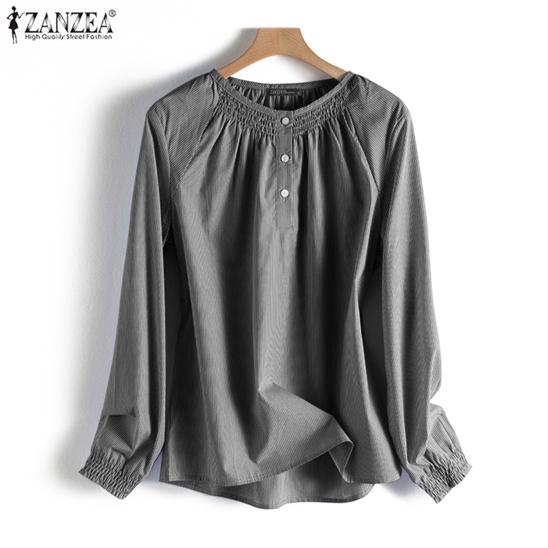 Áo ZANZEA tay dài cổ tròn họa tiết sọc thời trang cá tính cho nữ