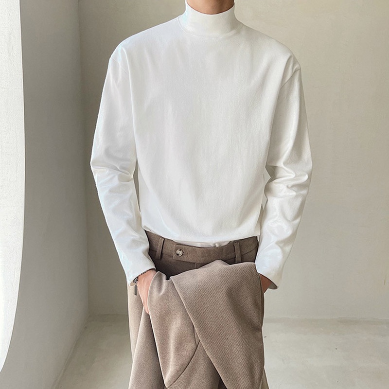 Áo Thun Nam Dài Tay Cổ Lọ Màu Trơn Thời Trang