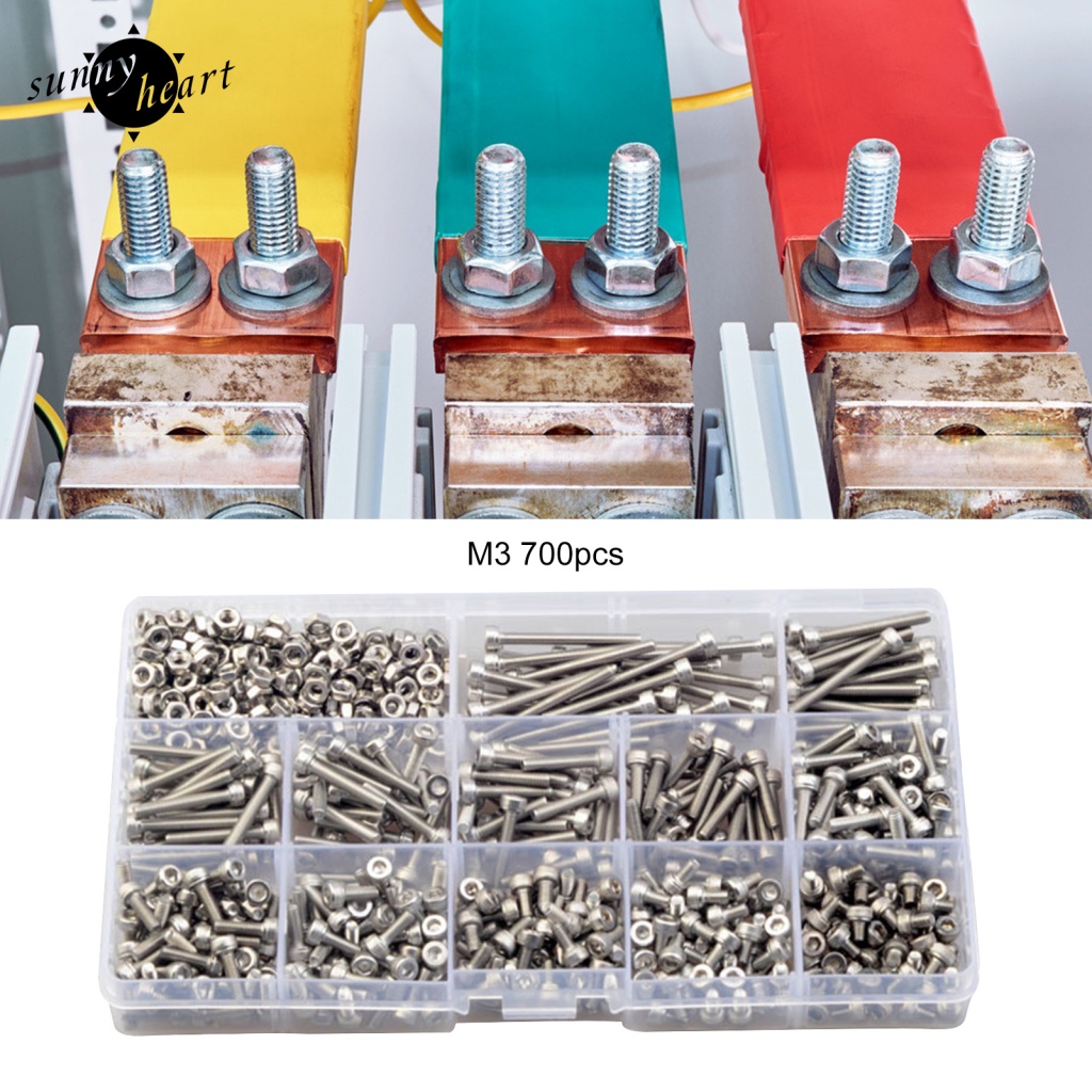 Bộ 700 Ốc Vít Lục Giác M3 Bằng Thép Không Gỉ Tiêu Chuẩn Chống Rỉ Sét Cho Gia Đình