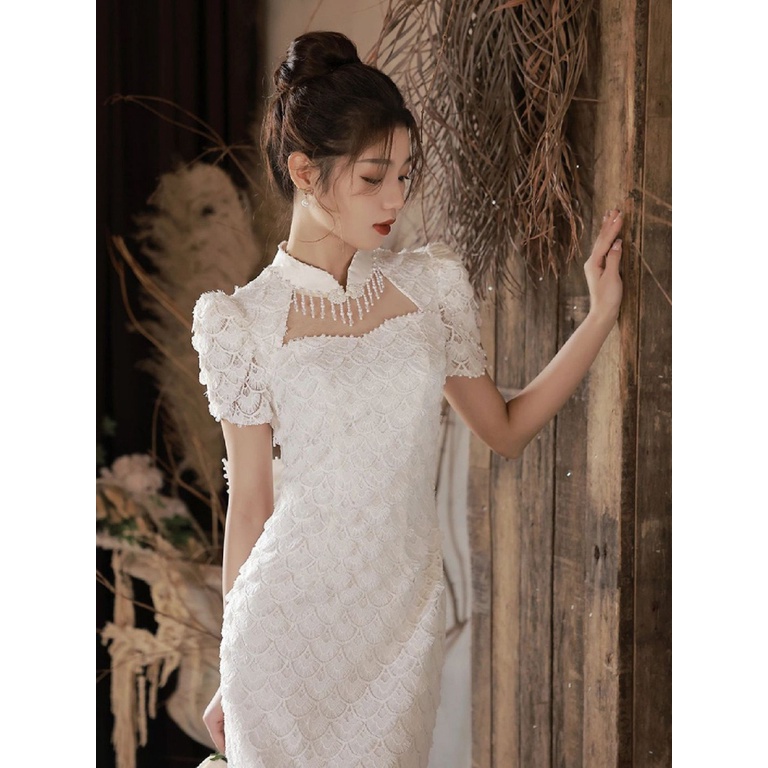 & Cao Cấp Đầm Cưới Sườn Xám Dự Tiệc Tối Nhẹ Nhàng Sang Trọng Quý Phái Phong Cách Mới 2023 Cho Cô Dâu Đính Hôn Cô Dâu