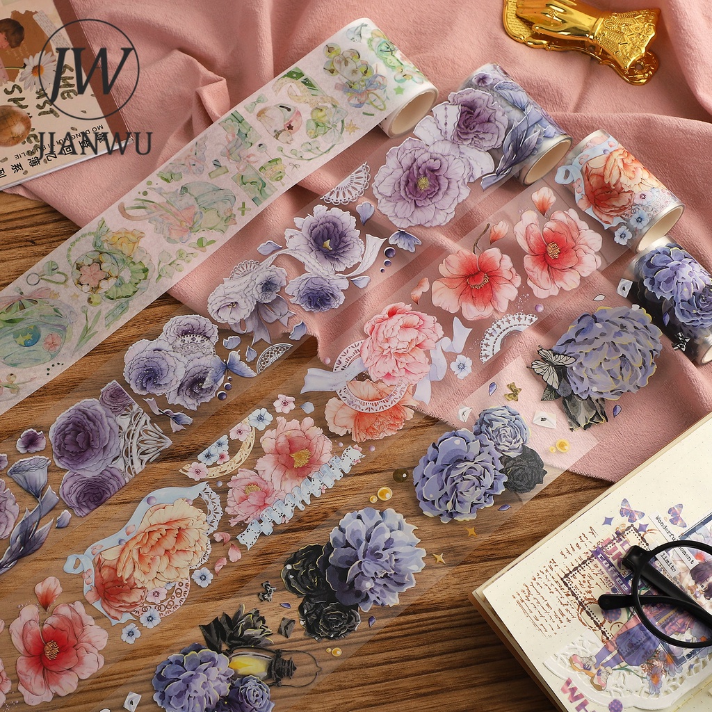 Cuộn Băng Keo Giấy Washi 200cm / 500cm In Họa Tiết Hoa Trang Trí Đa Ứng Dụng