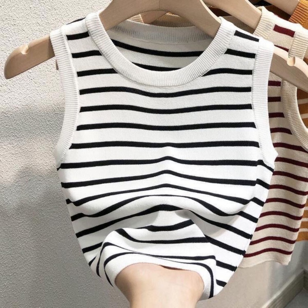 Áo Thun Thể Thao Hai Dây Dệt Kim Họa Tiết Kẻ Sọc Thời Trang Mùa Hè 2023 Mới Dành Cho Bạn Nữ