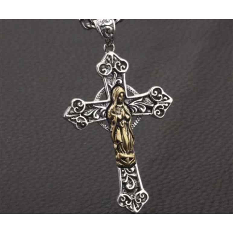 Mặt dây chuyền bạc nam Thánh Giá Đức Mẹ Maria Bạc Thái S925 VHMART492