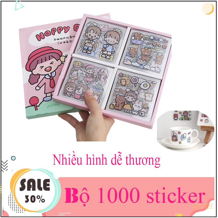 Bộ 100 tấm sticker hình dán 3D siêu cute đáng yêu nhiều hình
