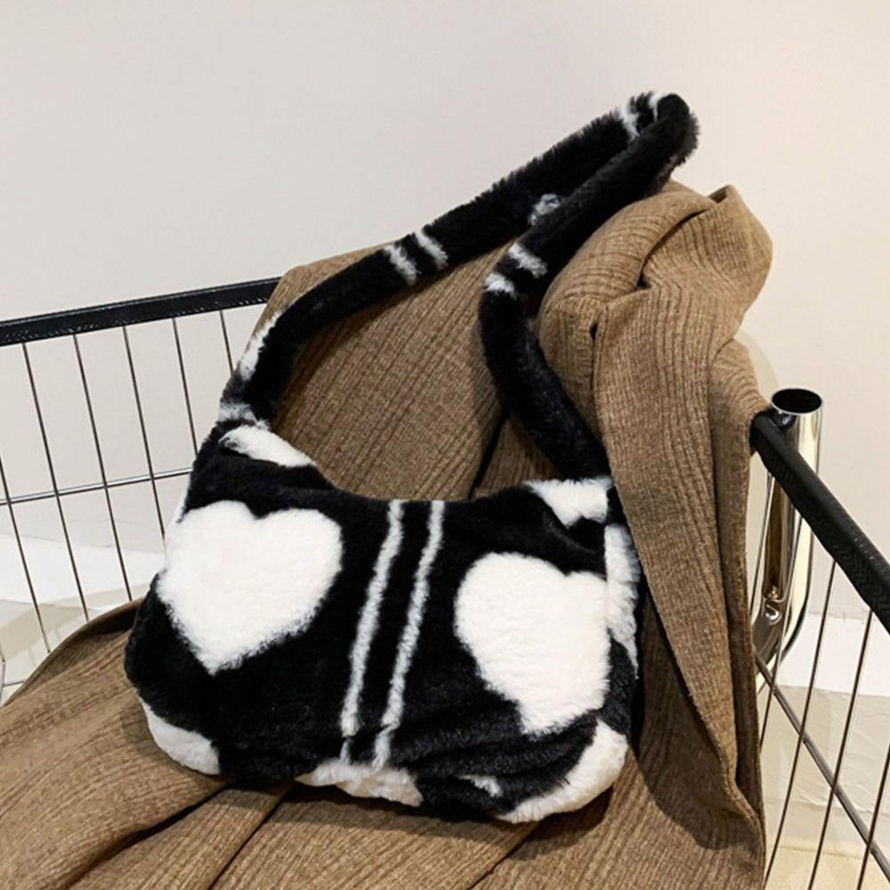 JUNE Túi Tote Đeo Chéo Hình Trái Tim Bằng Lông Nhung Dễ Thương Xinh Xắn