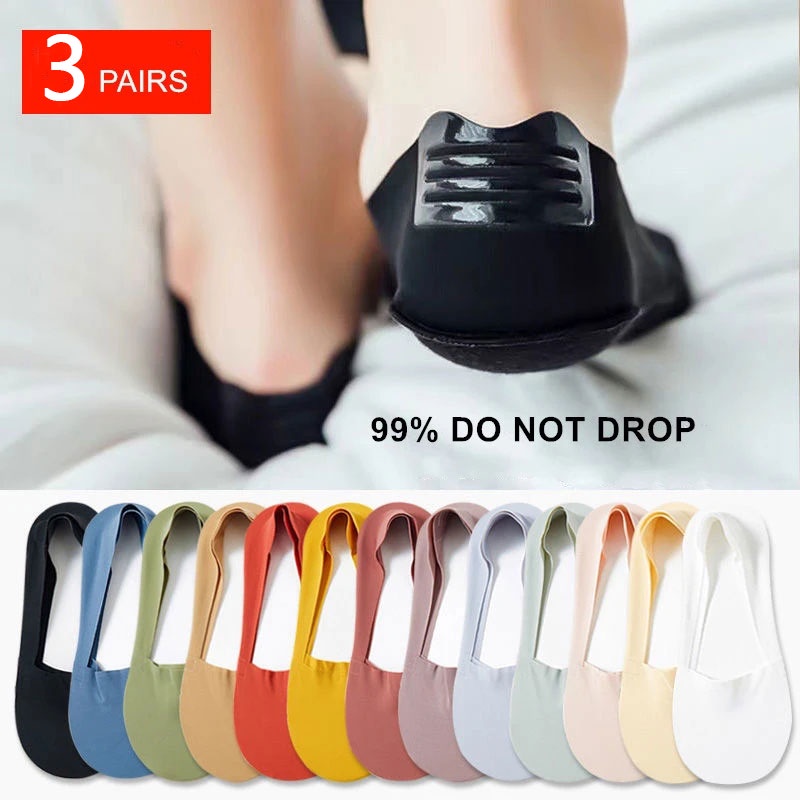 Set 3 Đôi Vớ Thuyền Bằng Silicone Chống Trượt Thời Trang Mùa Hè Dành Cho Nữ