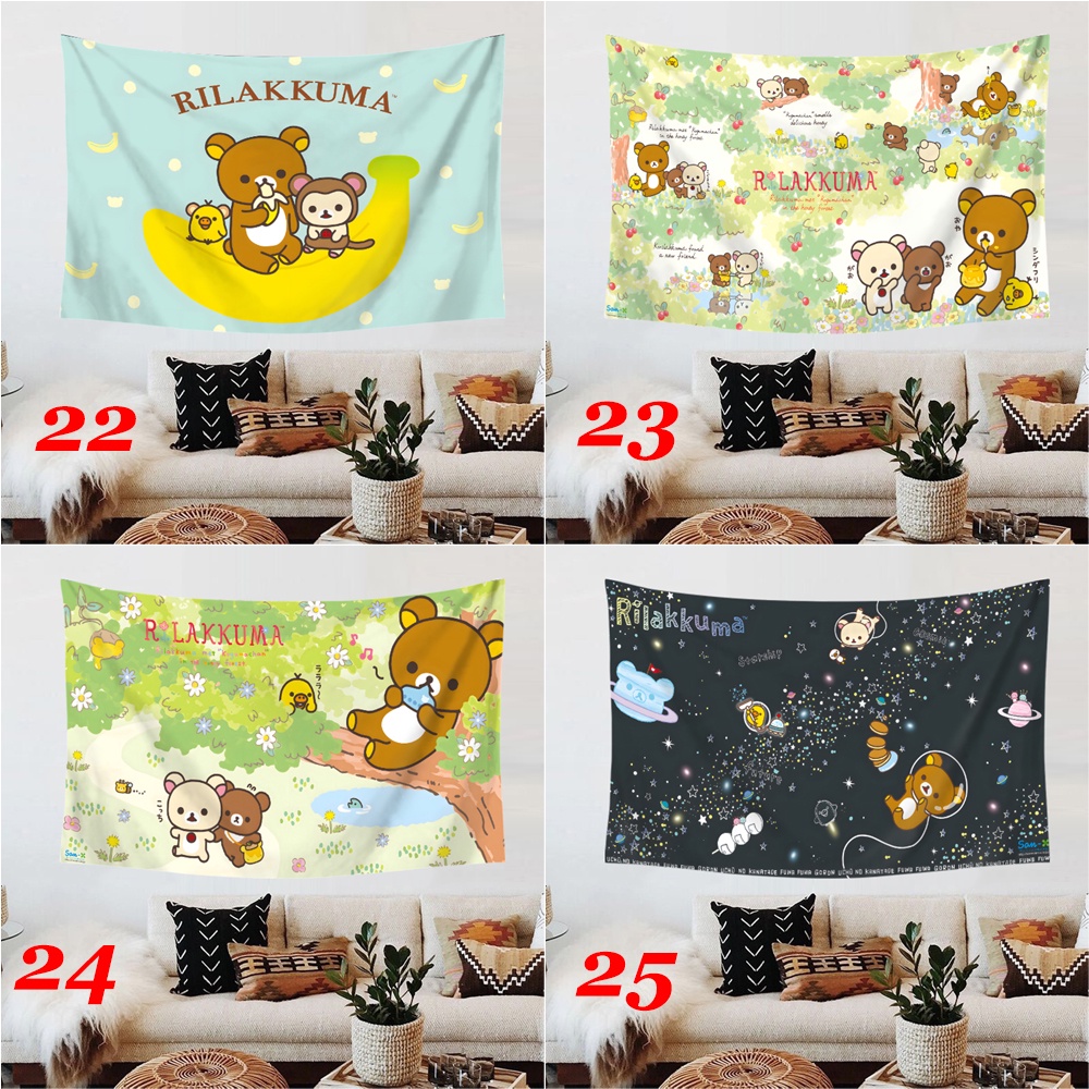 Thảm Treo Tường Trang Trí Phòng Ngủ In Hình Rilakkuma Dễ Thương Kèm Kẹp Tiện Dụng