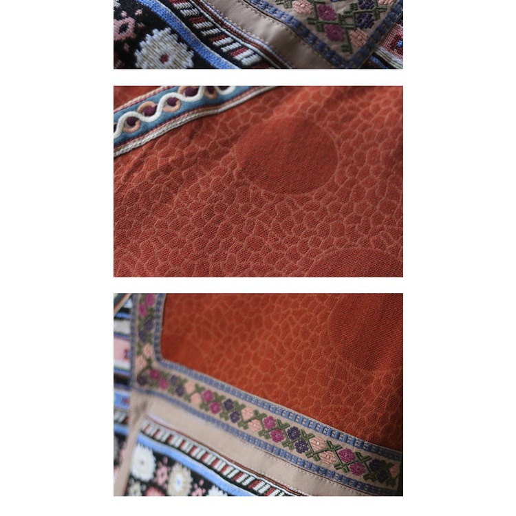 Áo Kiểu Cổ Chữ V Chất Lanh Cotton Hoạ Tiết Thêu Phong Cách Vintage