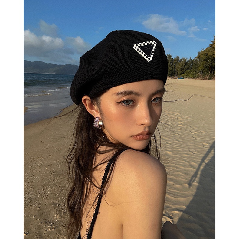 Mũ nồi beret tag tam giác kẻ caro mỏng thời trang xuân hè dành cho nữ