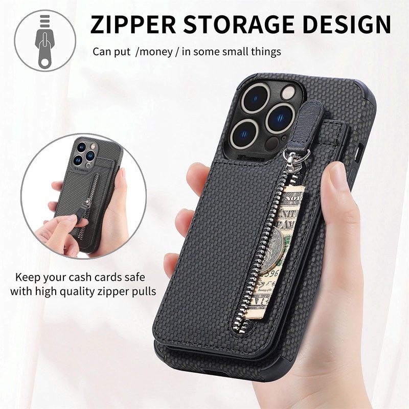 Lật Bao Da Điện Thoại Có Ngăn Đựng Thẻ Và Khóa Kéo Cho iphone 15 14 13 mini pro plus max