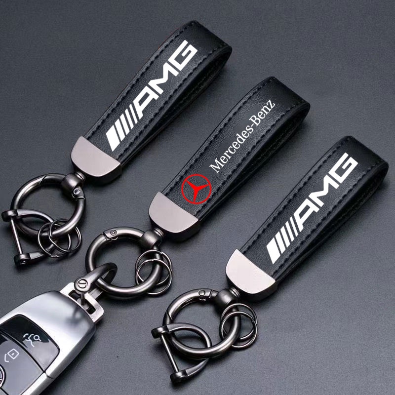 Móc Khóa Xe Hơi Bằng Da Và Kẽm In Logo Mercedes Benz AMG A B C E S Class GLA GLB GLC GLE GLS SLK ML