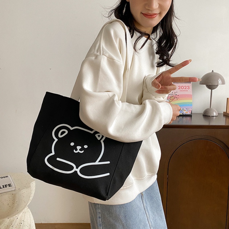 Balo Vải Canvas Mềm Mại In Họa Tiết Hoạt Hình Phong Cách Hàn Quốc Cho Nữ