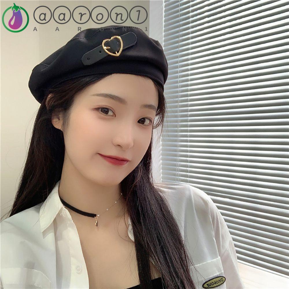 Mũ nồi bằng da có khóa hình trái tim có thể điều chỉnh phong cách Hàn Quốc cho nữ AARON1