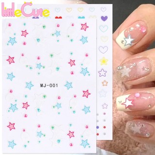 1 tấm sticker dán móng tay hình trái tim đám mây cầu vồng ngôi sao màu hồng xanh dương 3d