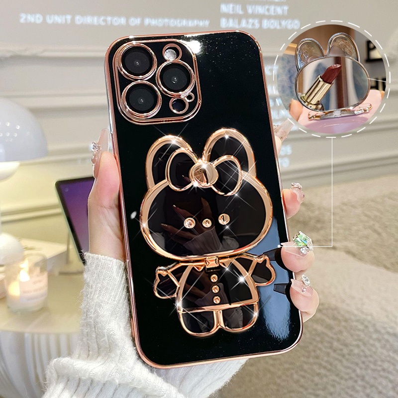 Ốp Điện Thoại Silicon Mềm Mạ Gương Có Giá Đỡ Cho iPhone 13 12 11 Pro Max X XR XS 8 7 Plus SE iphone11