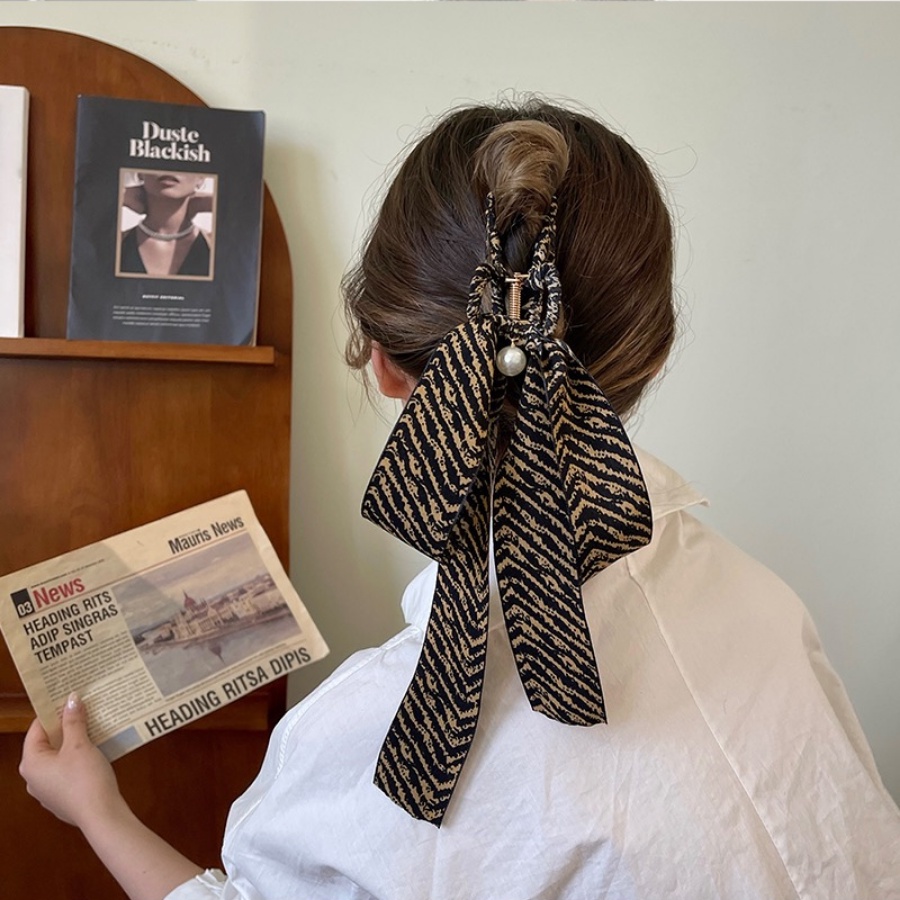 Kẹp Tóc Nơ Lưới Đính Ngọc Trai Nhân Tạo Thời Trang Hàn Quốc