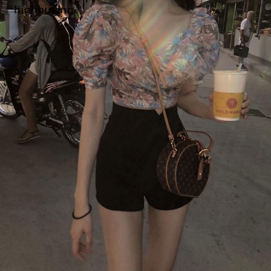 Quần Short Nữ Lưng Cao Màu Trơn Phong Cách Harajuku Đường Phố Mới