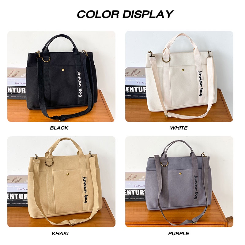 MISCHA Túi Xách canvas Màu Trơn Sức Chứa Lớn Phong Cách Nhật Bản Mới Cho Nữ