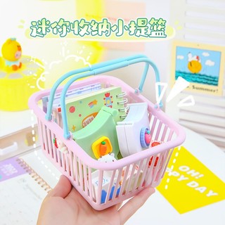 Giỏ Mini Đựng VPP, Mỹ Phẩm, Phụ Kiện, Đồ Dùng Có Tay Cầm Màu Sắc Basic