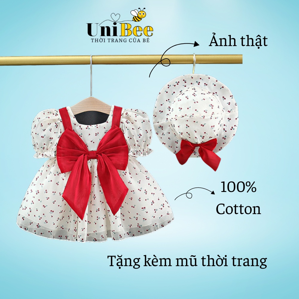 Đầm công chúa cho bé gái - Váy Hàn Quốc cho bé mùa hè có nơ tặng kèm nón thời trang - 1 2 3 4 tuổi - unibee V004