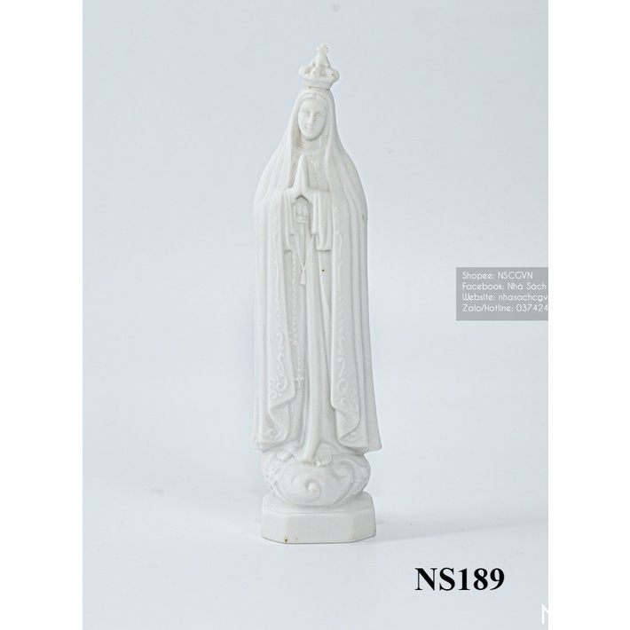 Tượng gốm sứ Đức Mẹ Fatima trắng Victoria NS189 để oto, để bàn. Quà tặng Công Giáo,
