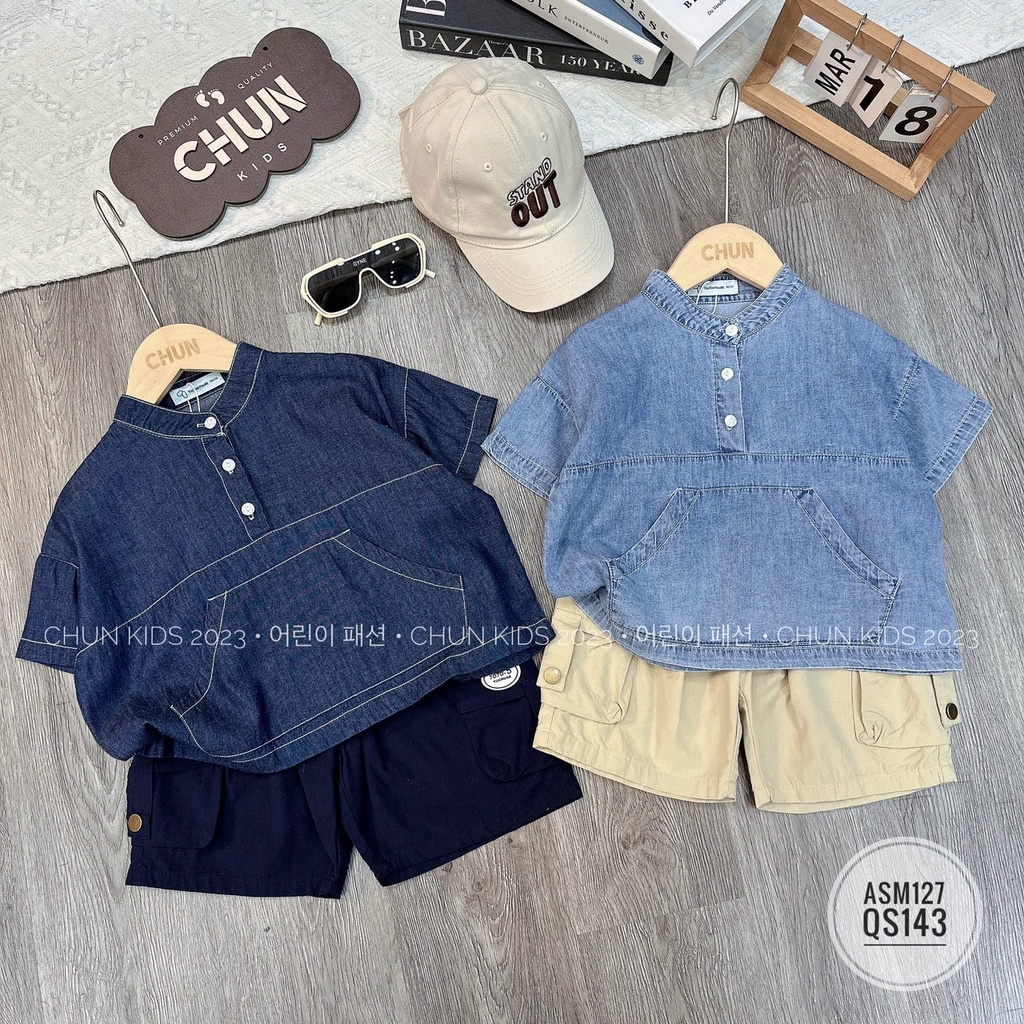 ASM127 - ÁO jean cổ tàu 3 cúc cho Bé