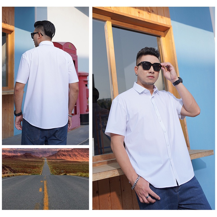 Áo Sơ Mi Tay Ngắn Oversize Bằng Lụa Lạnh Không Đường May Co Giãn Không Lộ Viền Dành Cho Nam