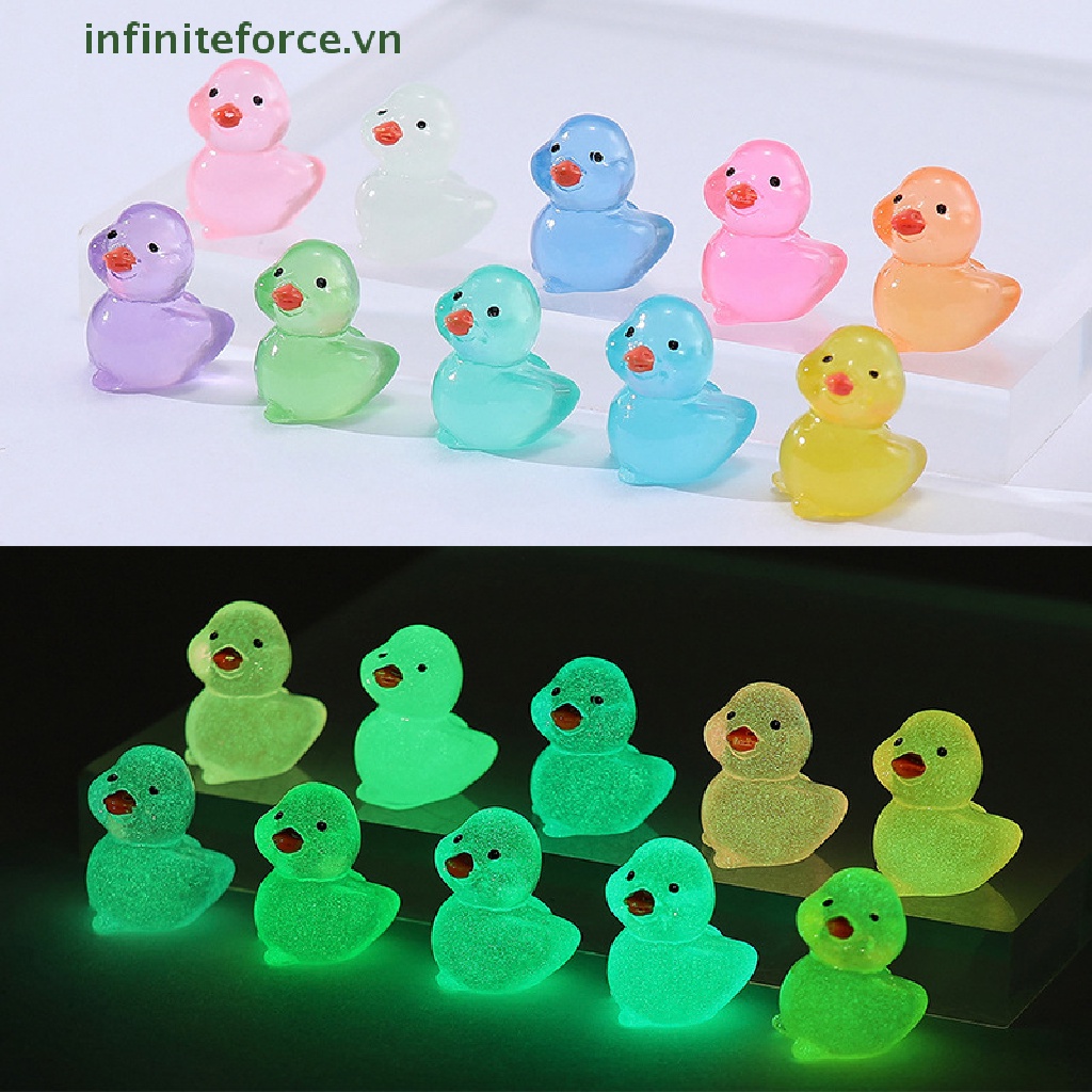 Set 1 / 10 Vịt Đồ Chơi Bằng Nhựa Phát Sáng Trong Bóng Tối Trang Trí Nhà Búp Bê / Sân Vườn DIY