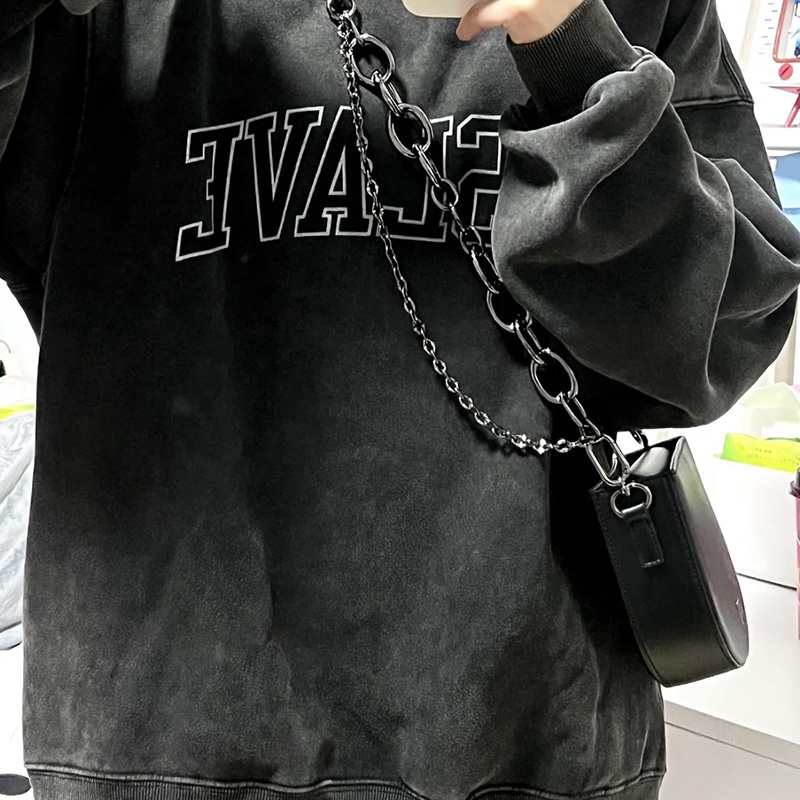Túi Đeo Vai Nửa Vòng Dây Xích Màu Đen Cá Tính Thời Trang Cao Cấp Cho Nữ