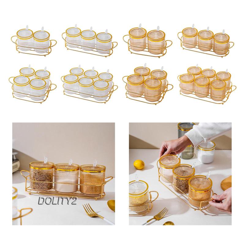 Set 2 Hộp Đựng Gia Vị Có Nắp Và Giá Đỡ Cho Nhà Bếp