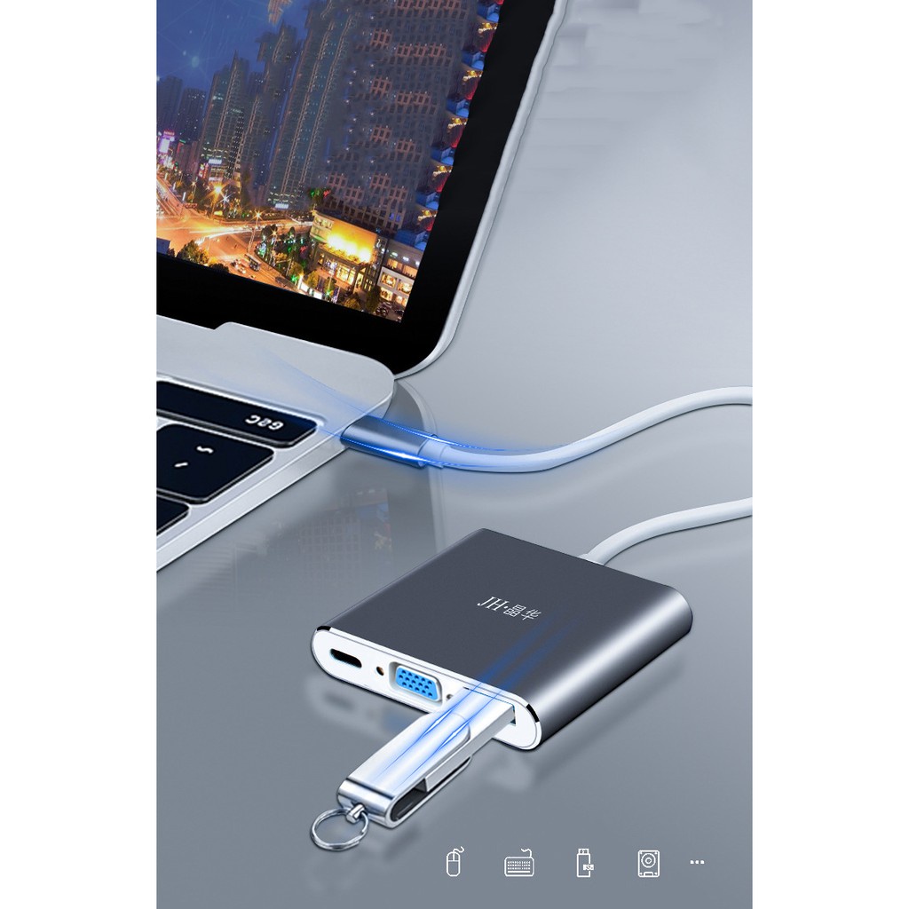 Hub Type C 3in1 - Cổng chuyển đổi HUB USB Type-C to HDMI, USB 3.0, PD Type-C cho Laptop, Điện thoại,
